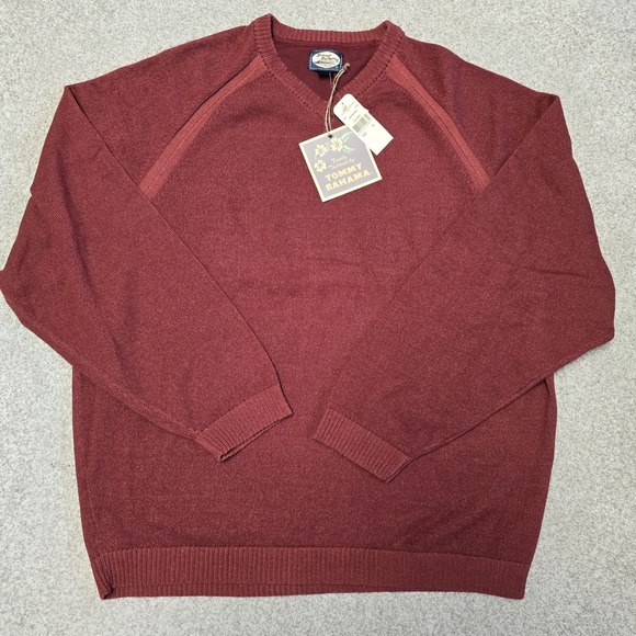 Vintage Tommy Bahama Sandpiper V-Neck Sweater XL Red Cotton Blend New with Tags - Picture 1 of 7